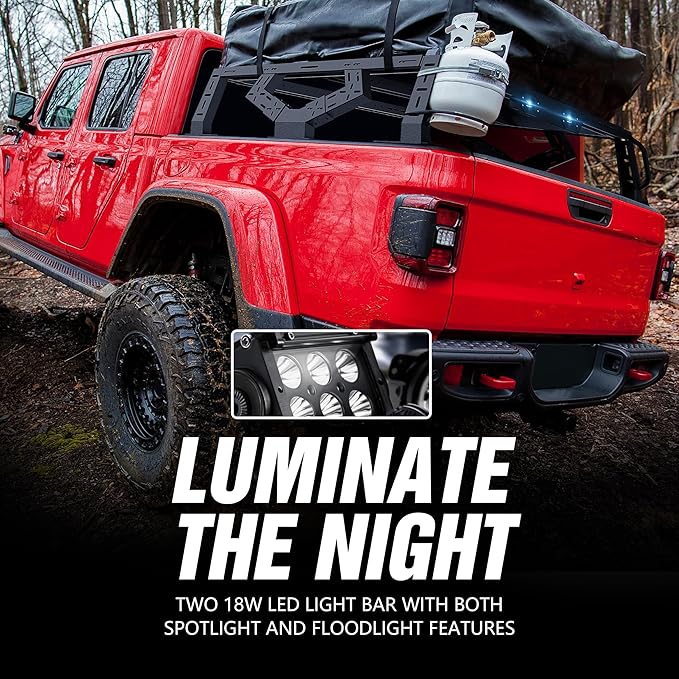 16.73" Bed Racks Truck Cargo Carrier with 2 LED Lights Compatible with Tacoma/Gladiator JT/Frontier/Colorado Extended Cab/Canyon/Ranger, Luggage Storage Bed Cross Bars