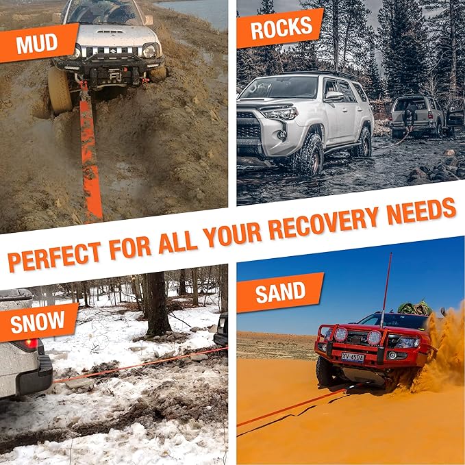 ALL-TOP Extreme Duty Tow Strap Recovery Kit: 4inch x 30ft (46,500lbs) 100% Nylon and 22% Elongation Snatch Strap + 3/4 Heavy Duty D Ring Shackles (2pcs) + Storage Bag