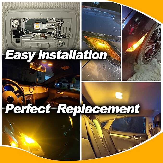 T10 194 921 912 LED Bulb Amber Yellow, Side Marker Lights T10 168 LED Bulbs for License Plate Light Dome Map Door Courtesy Interior License Plate Dashboard Car Lights,4Pack