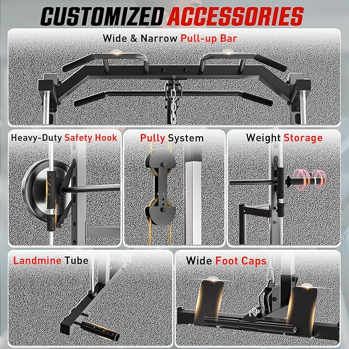 OPPSDECOR Power Cage, Multi-Function Power Rack with Adjustable Cable Pulley System, Squat Rack with Pull-up Bar, J-Hooks, More Training Attachment for Home Gym