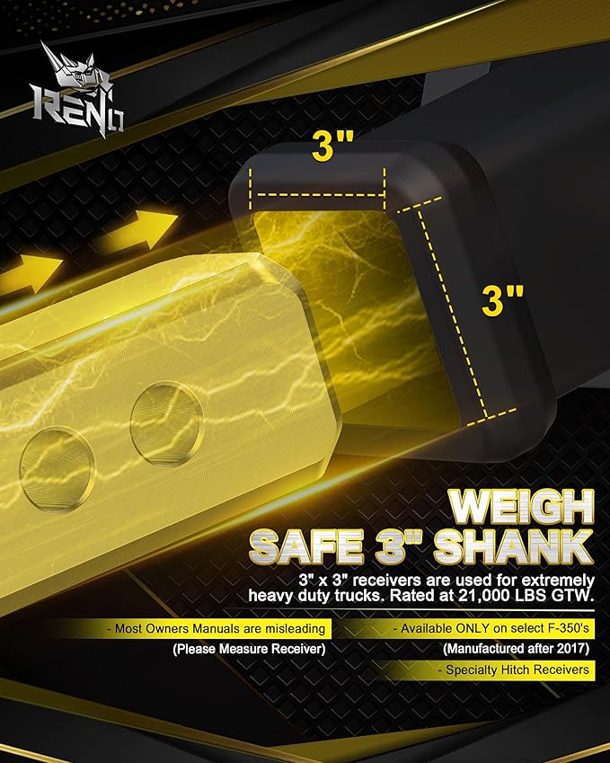 RENO Adjustable Trailer Hitch (Fits 3-Inch Receiver) - Heavy Duty Aluminum Tow Hitches with 4-Inch Drop/Rise for Truck (21,000 LBS GTW) - 2" and 2-5/16" Dual Ball Mounts