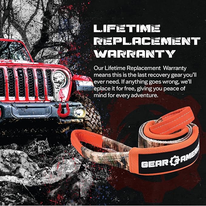 GearAmerica 3"x8' Heavy Duty Tree Saver Towing Sling - Winch Harness with 35,053 lbs Break Strength - Recovery Rope for Offroad, Weather Resistant + Triple Reinforced Loops (Camo)