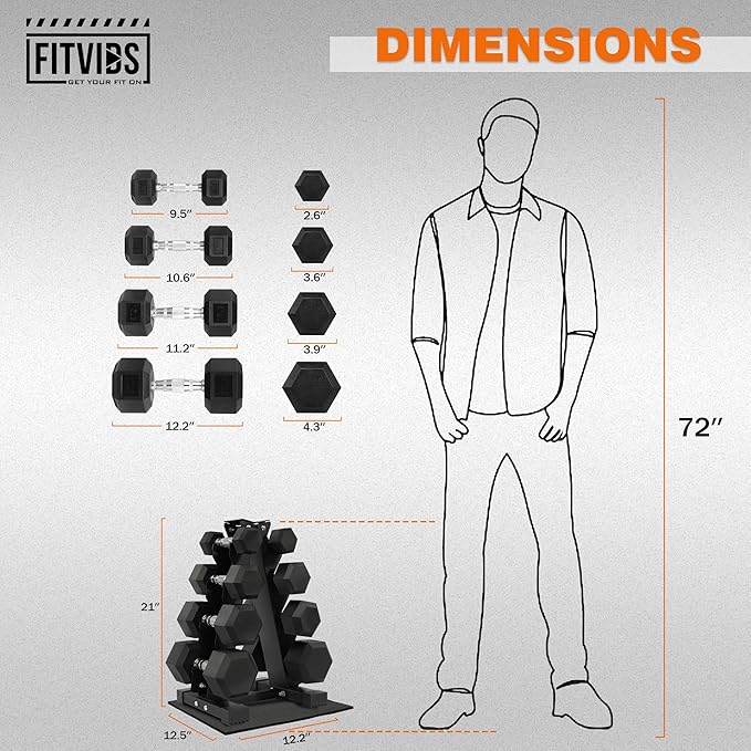 Rubber Encased Hex Dumbbell Set with Rack, 5-20LB or 5-25LB Hand Weights with Anti-Slip Grip for Exercise & Fitness, Dumbbell Weights Set for Home Gym, 100LB or 150LB Set Options