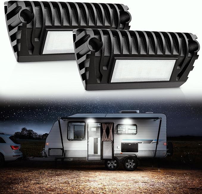SnowyFox LED RV Porch Light Aluminum Exterior Utility Light 12V Lighting Fixture 750 Lumen Replacement Lighting for RVs Trailers Campers (2 Pack)