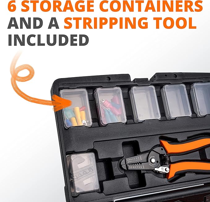 Wirefy Wire Crimping Tool Kit | Crimpers & 6 Slide in Dies | Ratcheting Wire Crimper Tool | Terminal Crimp Pliers | for Heat Shrink, Non Insulated, Open Barrel, Flag, Ferrule, Insulated Connectors