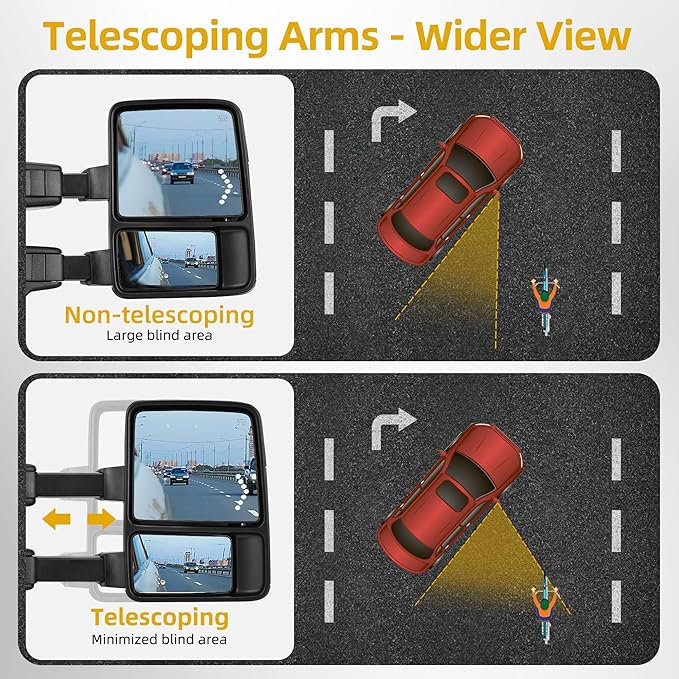 DWVO Towing Side Mirrors Compatible with 08-16 Ford F250 F350 F450 F550 Super Duty Mirror with Manual Telescoping Folding Heated Amber Turn Signal Light Power Pair Black