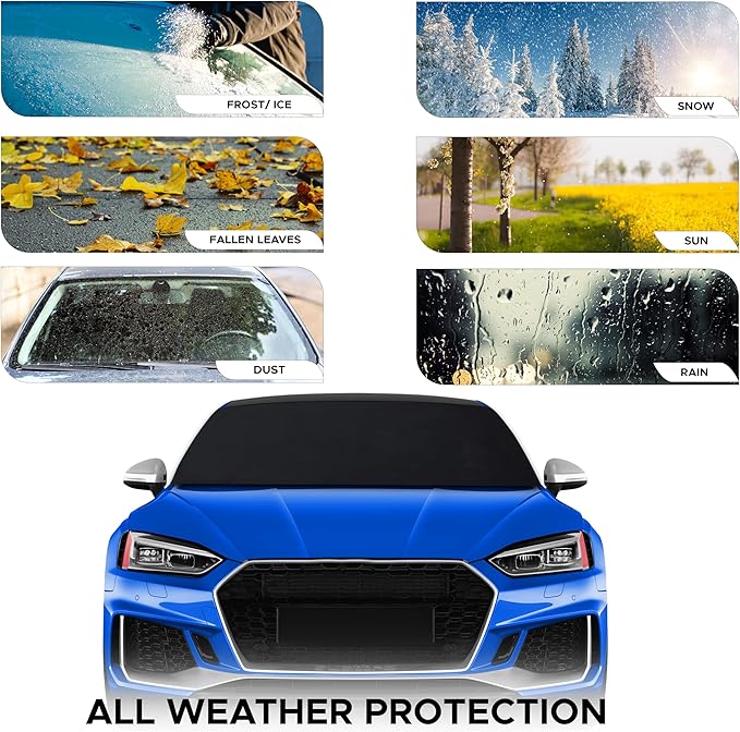 EcoNour Ultimate Windshield Cover for Snow and Ice | Car Windshield Snow Cover for All-Weather Protection | UV Resistant, Windproof Sunshade, Wiper & Mirror for Cars