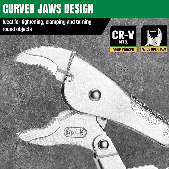 SK 10" Curved Jaw Locking Pliers, Premium CR-V Construction, Ergonomic Anti-slip Handle, Ideal for Welding or Assembly