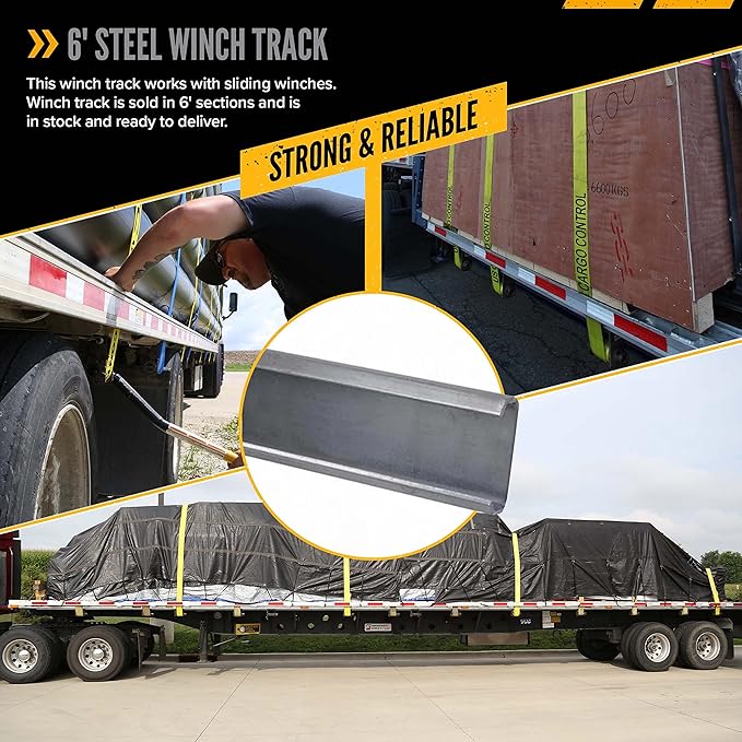 US Cargo Control Steel Winch Track for Sliding Winches (2 Pack), Durable Sliding C-Track Rail for Flatbed Trailer, 6 Feet Each, Weld-On Bottom Mount Application for Easy Cargo Tie Down, Made in USA