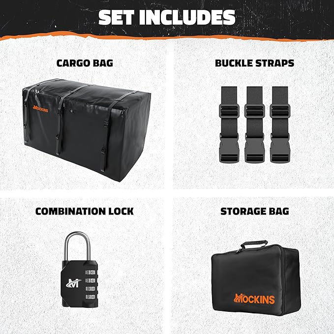 Mockins XXL 40 CuFt Hitch Cargo Carrier Bag Waterproof & All-Weather Set | 70"x30"x33" Abrasion-Resistant Vinyl Cargo Bag for Hitch Carrier | Vehicle Soft-Shell Carriers w/Straps, Lock, & Carry Bag