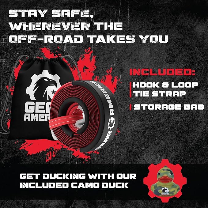 GearAmerica Heavy Duty 3"x20' Tow & Winch Strap - Tree Saver with 35,053 lb Break Strength - Offroad Recovery Rope, Weather Resistant - Triple Reinforced Loops (Red) - Tow Strap