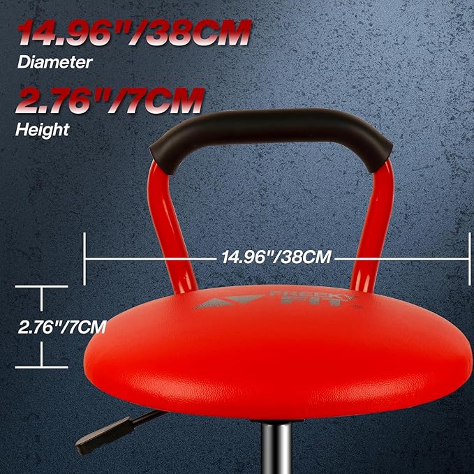 Garage Stool, Adjustable Height Swivel Work Mechanic Shop Stool with Backrest, Pneumatic Shop Chair for Home, Workshop, 300 LBS Capacity, 360° Rotation, Heavy Duty, Red