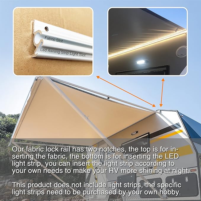 Awnlux White Manual Modular Retractable RV Awning Full Set Assemblies for RV, 5th Wheel, Travel Trailers, Toy Haulers, and Motorhome - RV Trailer Awning for Home or Camper - 15x8 Ft - Black Fade