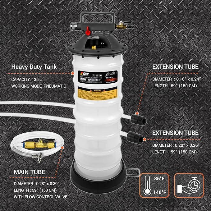 EWK 13.5L Heavy Duty Pneumatic Oil Extractor/Dispenser Pump, Fluid Vacuum Evacuator with Reinforced Tank, Oil Change Pump for Automotive Large Engines