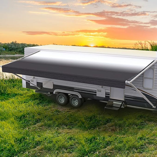 Shade Pro RV Awning Fabric Replacement | Durable Premium Grade Vinyl (9' [Fabric 8' 2"], Charcoal Fade) Camper Shade Awning Canopy