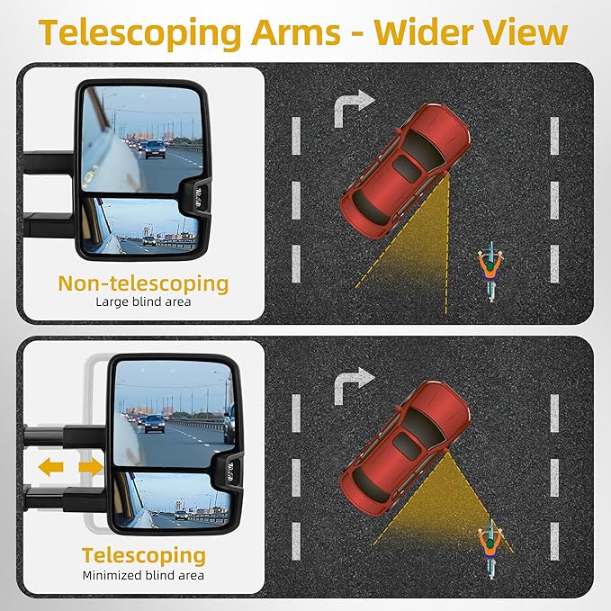DWVO Towing Mirrors Compatible with 07-13 Silverado 1500 2500 3500 Avalanche Tahoe Suburban GMC Yukon Sierra Cadillac Power Heated Manual Folding Telescoping LED Turn Signal Light Black
