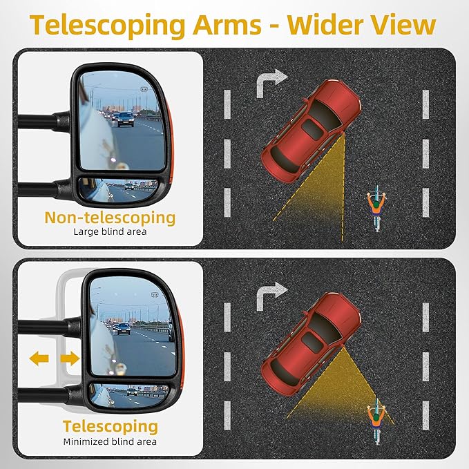 DWVO Towing Mirror Compatible with 1999-2007 F250 F350 F450 F550 Super Duty, 2001-2005 Excursion, Tow Mirror with Power Control Heated Manually Folding Telescoping Black