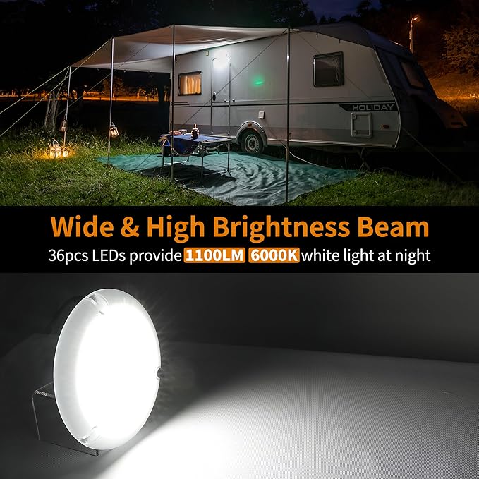 RV Lights Exterior,12-24V LED RV Exterior Light 1100LM IP68 Round Surface Mount Scare Light for RV Trailer, Boats, Campers, 5th Wheels
