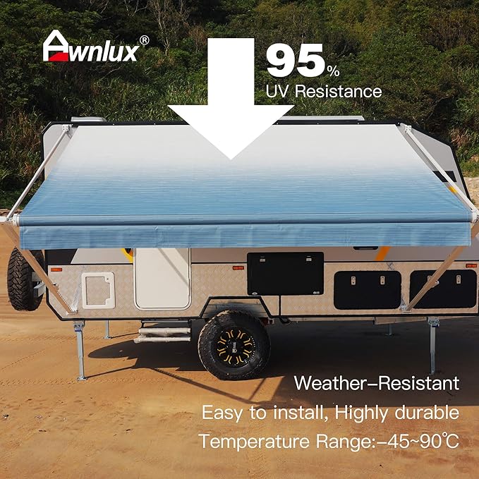 AWNLUX RV Awning Fabric Replacement Heavy Duty Weatherproof 4-Ply Vinyl Camper Awning Fabric- Universal Outdoor Canopy for Camper, Trailer, and Motorhome Awnings Ocean Blue-10' (Fabric 9'2"X8")