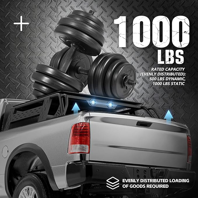 13.8" High Overland Bed Racks Truck Cargo Carrier Compatible with 2009-2018 Dodge Ram 1500/2500/3500 with 2 LED Lights and Bed Rails, Full-Size Truck Rear Ladder Rack Back Cross Bars