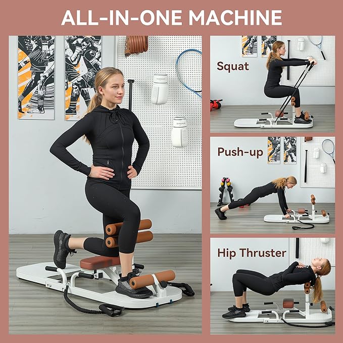 Soozier Foldable Sissy Squat Machine, Hip Thrust Machine with Push Up Stand, Multipurpose Glute Workout Equipment for Home Gym