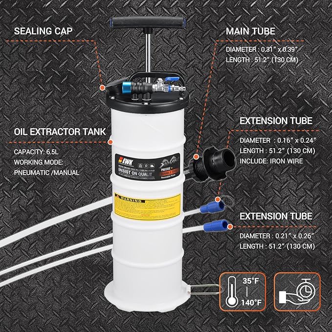 EWK 6.5L Pneumatic/Manual Oil Extractor, Oil Change Pump for Automotive Fluids Vacuum Evacuation, Fluid Extractor Pump Tool