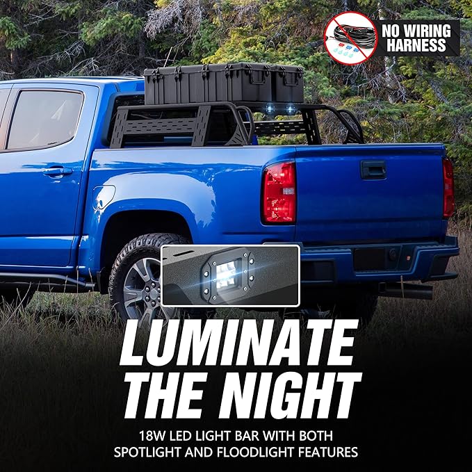 13.8" High Overland Bed Racks Truck Cargo Carrier Compatible with 2015-2022 Chevrolet Colorado & GMC Canyon with 2 LED Lights and Bed Rails, Full-Size Truck Rear Ladder Rack Back Cross Bars