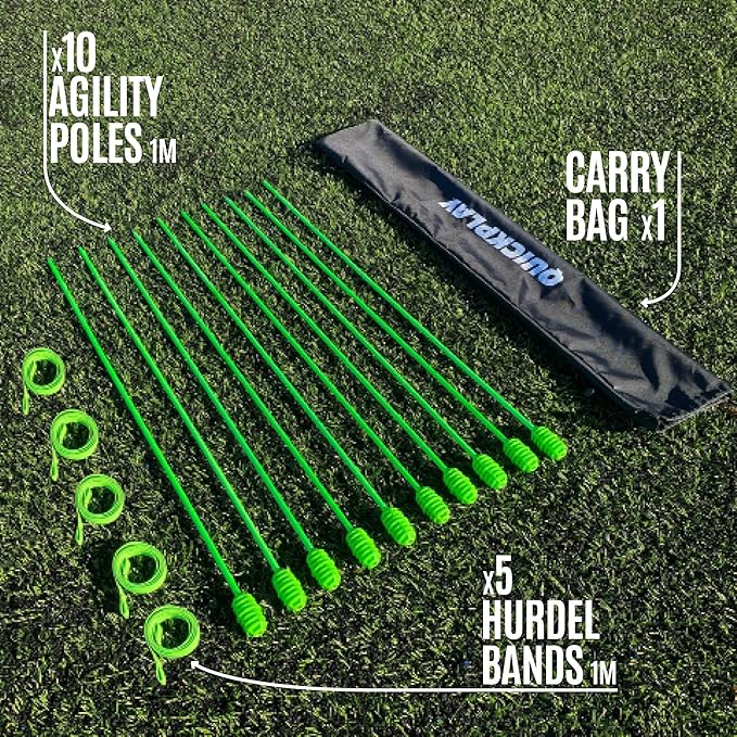 QUICKPLAY PRO Agility Poles (10x Adjustable 3ft to 6ft) for Turf & Court Training