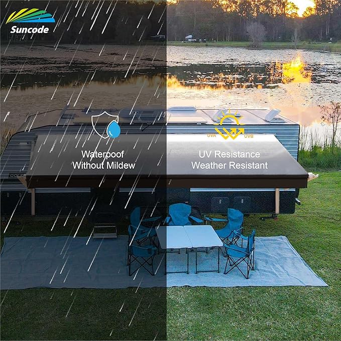 Suncode White Motorized RV Awning Modular Retractable RV Awning Complete Kit for RV,5th Wheel,Travel Trailers,Toy Haulers,and Motorhome RV Trailer Awning for Home or Camper-20x8Ft-Black Fade