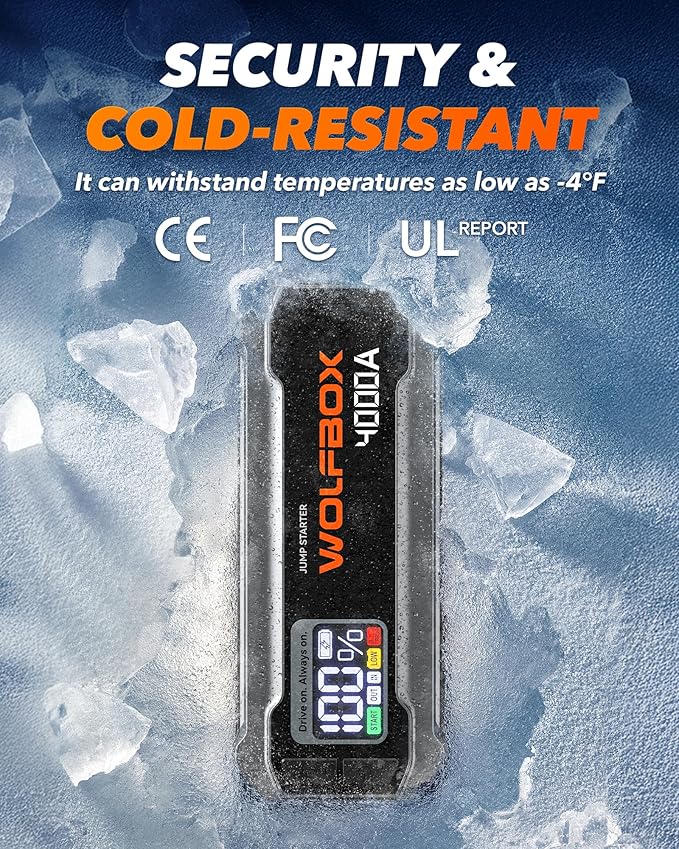 WOLFBOX MV24 4000A Jump Starter,12V Car Booster Pack with 65W Quick Charger,LED Display,24000mAh Portable Jump Starter Battery (10L Gas 10L Diesel Engine) with LED Light,Jumper Cables