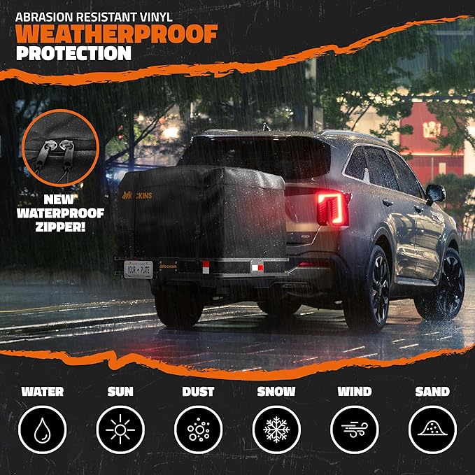 Mockins 30 Cubic Ft Square Trailer Hitch Cargo Carrier Bag Waterproof & All Weather | 40"x40"x32" 500D PVC Cargo Bag for Hitch Carrier | Spacious Truck Bed Waterproof Storage w/Buckle Straps & Lock