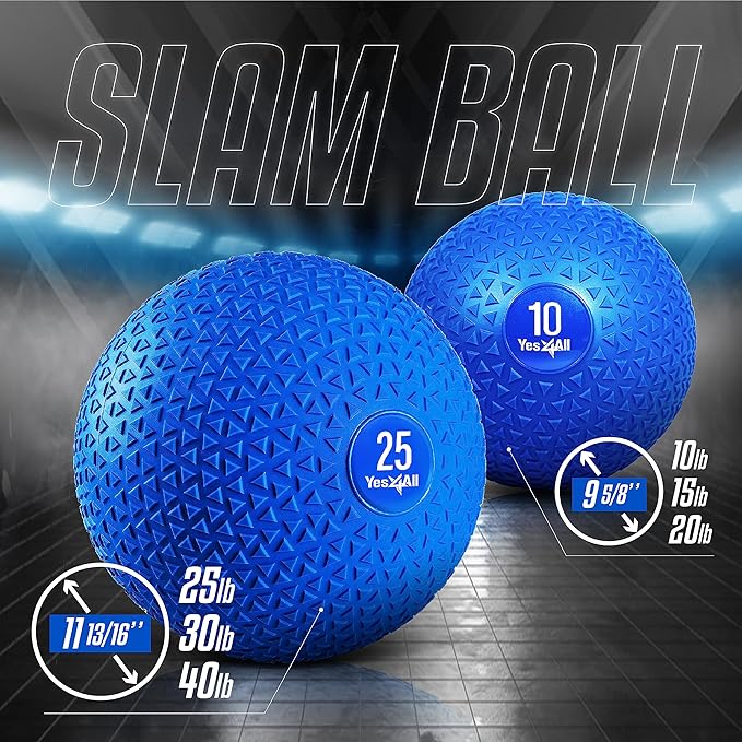 Yes4All Slam Balls, 10-40lb Weighted Ball Weight, Durable PVC Sand Filled Workout Dynamic Slam Ball for Core Strengthen