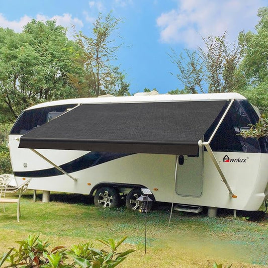 Awnlux White Manual Modular Retractable RV Awning Full Set Assemblies for RV, 5th Wheel, Travel Trailers, Toy Haulers, and Motorhome - RV Trailer Awning for Home or Camper - 17x8 Ft - Solid Black