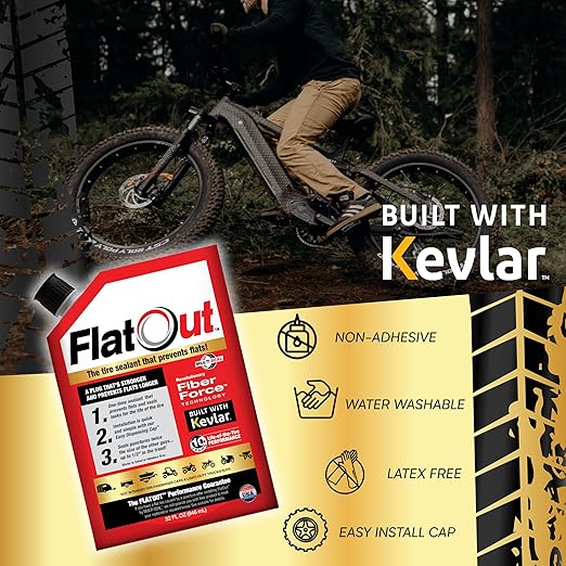 FlatOut Multi-Purpose Tire Sealant - Prevents and Repairs Flat Tires, Seals Leaks, Contains Kevlar, 32-Ounce Bag, 4-Pack