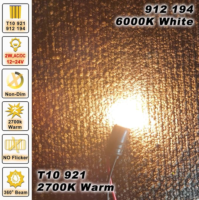 RV Trailer Landscape T10 921 194 922 912 168 12V Car Backup Reverse LED Lights Bulbs Width Lamp, Warm White 2700k, LED Replacement Camper Boat Trunk Map License Interior Ceiling Dome Light Bulbs,5Pack