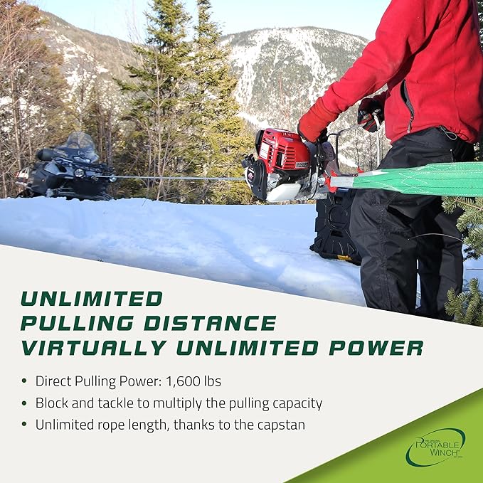 Portable Winch PCW3000 Gas-Powered Capstan Winch, 1,600 lbs Pulling Capacity Winch, Honda GX-35 Engine Portable Gas Winch - Hunting, Logging, & Towing