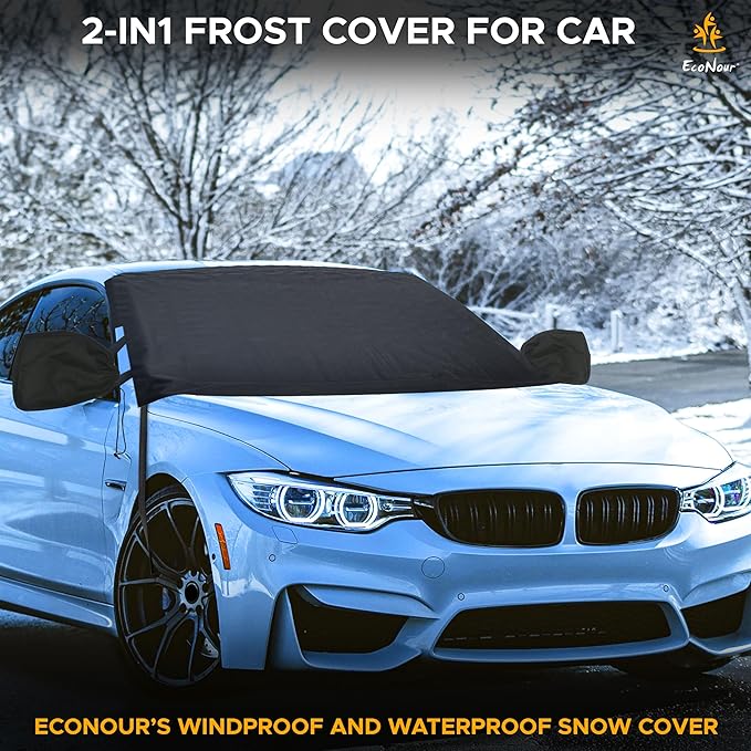 EcoNour Ultimate Windshield Cover for Snow and Ice | Car Windshield Snow Cover for All-Weather Protection | UV Resistant, Windproof Sunshade, Wiper & Mirror for Cars