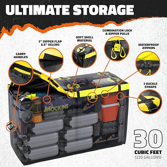 Mockins 30 CuFt Trailer Hitch Cargo Carrier Bag | 60"x24"x36" Weatherproof Cargo Bag for Hitch Carrier | Waterproof Truck Bed Storage | Vinyl Vehicle Soft Shell Carriers Set for Road Trips & Camping