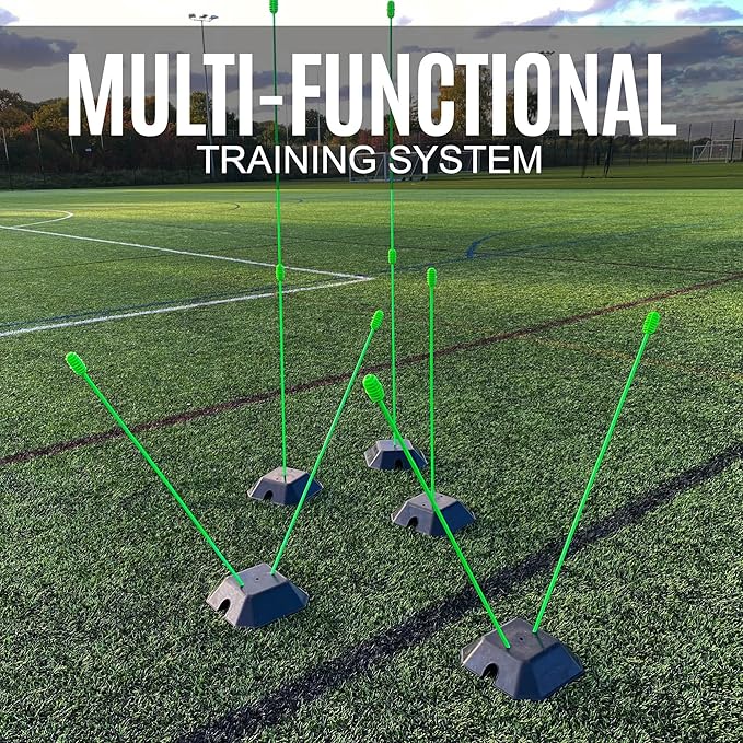 QUICKPLAY PRO Agility Poles (10x Adjustable 3ft to 6ft) for Turf & Court Training