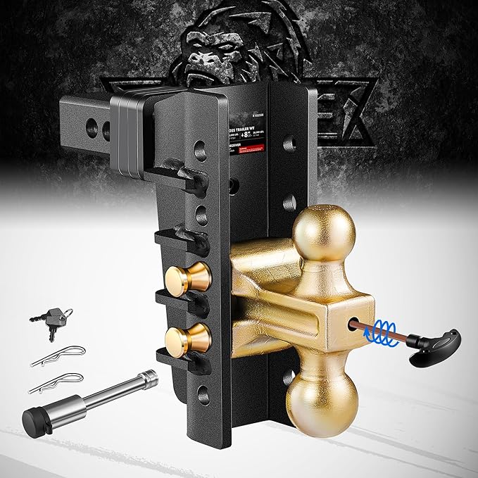 Adjustable Trailer Hitch Fits 2.5-Inch Receiver,8-Inch Drop/Rise,2"&2-5/16" Ball Hitches with 28,000 LBS GTW for Heavy Duty Truck,Solid Ball Mount,BLK,652508-3