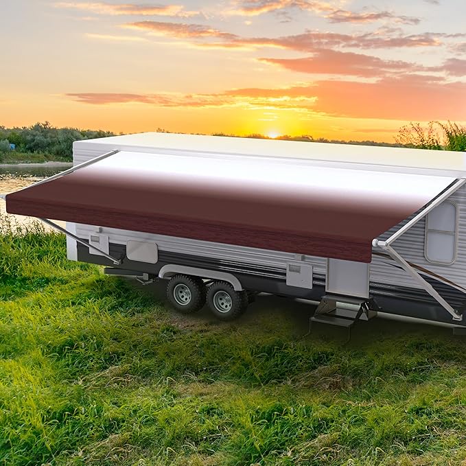 ShadePro - RV Awning Fabric Replacement - Premium Grade Weatherproof Vinyl - Universal Outdoor Canopy for Camper, Trailer, and Motorhome Awnings - Burgundy Fade - 13' (Fabric 12' 2")