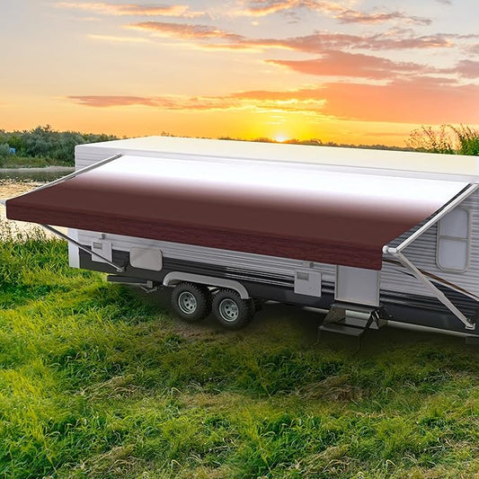 ShadePro - RV Awning Fabric Replacement - Premium Grade Weatherproof Vinyl - Universal Outdoor Canopy for Camper, Trailer, and Motorhome Awnings - Burgundy Fade - 18' (Fabric 17' 2")