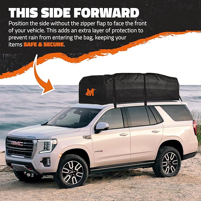 Mockins XXL 50 CuFt Cargo Roof Bag | 85"x50"x20" All-Weather Soft Shell Vinyl Car Top Carrier Without Roof Rack | Waterproof Rooftop Cargo Bag for Top of Car Storage | Roof Rack Bag w/Accessories