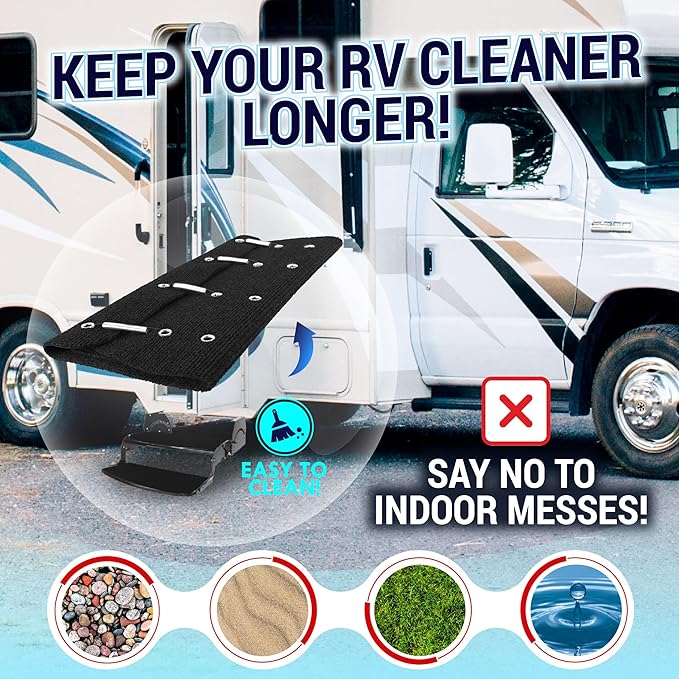 LATCH.IT RV Step Covers 4 Pack | 22-inch Wide Camper Step Covers for 8-11" Deep Radius Steps Only! | Black RV Stair Carpet | RV Step Cover | Keep Your RV Cleaner with Our Radius RV Stair Covers!