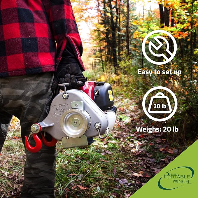 Portable Winch PCW3000-A Gas-Powered Capstan Winch with Accessories - 1,600 lbs Pulling Capacity Winch, Honda GX-35 Engine Portable Gas Winch for Hunting, Logging, and Towing