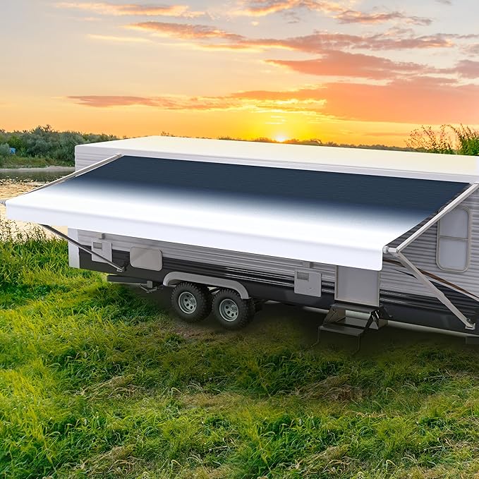 Shade Pro RV Awning Fabric Replacement | Durable Standard Grade Vinyl (11' [Fabric 10' 2"], Reverse Slate Blue Fade) Camper Shade Awning Canopy