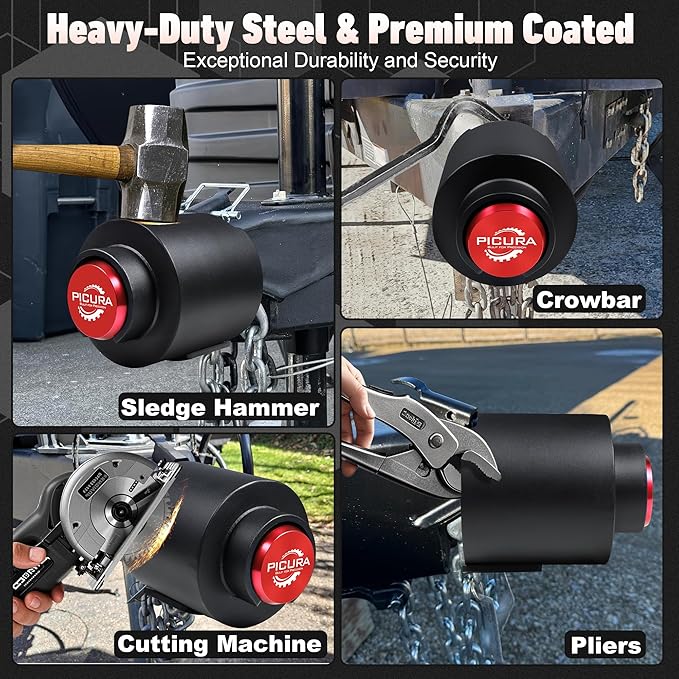 Upgraded Trailer Hitch Locks Fits 2-5/16 Inch Coupler, Heavy Duty Trailer Lock, Anti-Theft Trailer Coupler Lock for RV, Trailer, Boat, Pickup(Red)