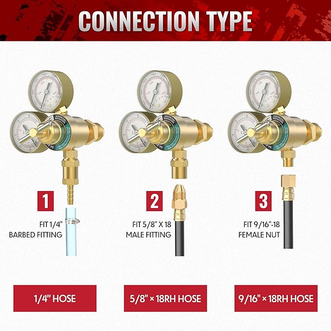 bestarc Argon CO2 Regulator Gauges Gas Welding with 9.8FT Gas Hose, CGA580 Inlet Connection, 0-4000PSI Input Pressure for MIG and TIG Welding