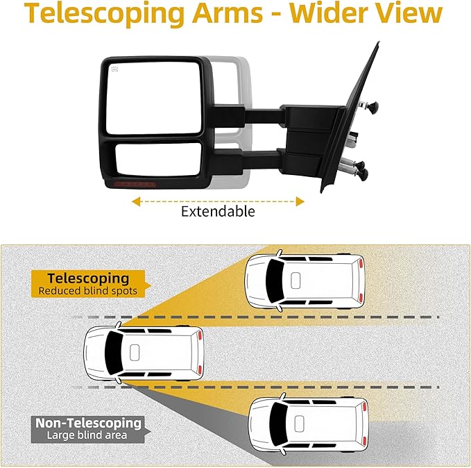 DWVO Side Towing Mirrors Compatible with 2004 2005 2006 Ford F-150 F150 Series Pickup, Power Heated, Turn Signal, Manual Folding, Manual Telescoping, Pair Set