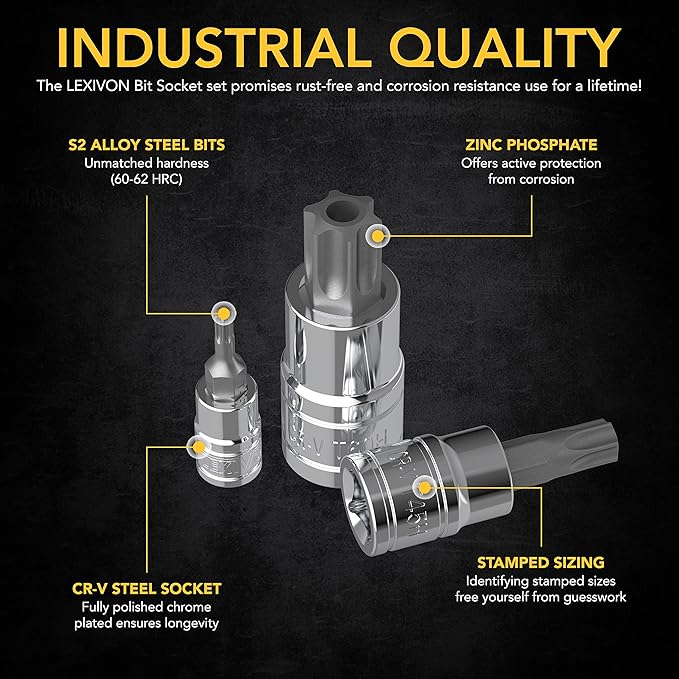 LEXIVON Master TORX Bit Socket Set, Premium S2 Alloy Steel | Complete 34-Piece, Solid Star & Tamper Proof T6 ~ T70 | Enhanced Storage Case (LX-149)